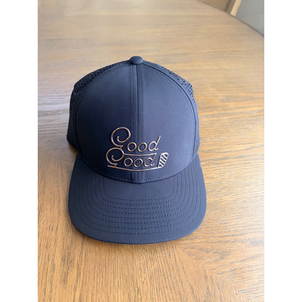 Good Good Golf Mens Performance Snapback Hat Black Metallic Logo Perforated Cap